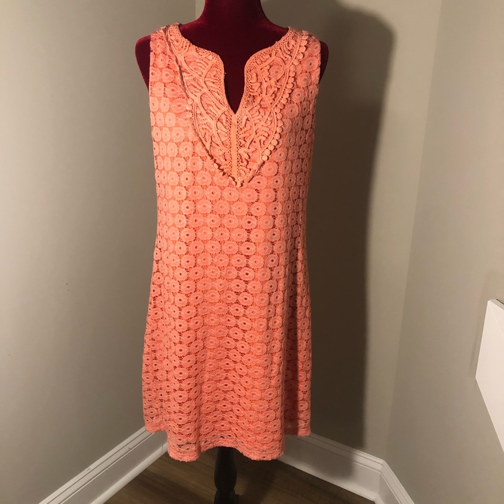 Haani Coral Sleeveless Crochet Lace Dress 8P